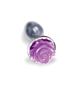 The 9's the Silver Starter Rose Floral Stainless Steel Butt Plug - Rose Purple ICB2644-2