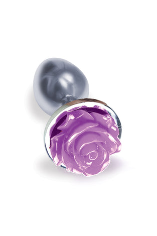 The 9's the Silver Starter Rose Floral Stainless Steel Butt Plug - Rose Purple ICB2644-2