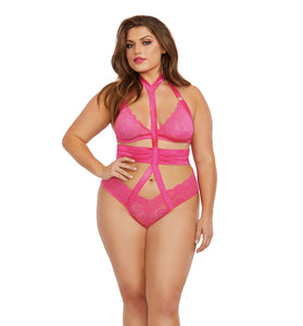 Bralette and Harness Panty - Queen Size - Fuchsia DG-12364XFUSQ