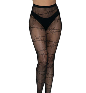 Barbed Wire Fishnet Tights - One Size - Black LA-9717BLKOS