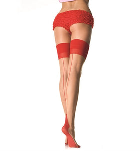 Sheer 2 Tone Stockings - One Size - Nude/ Red LA-1027