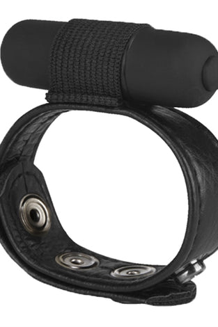 The Macho Collection Snap-on Vibro Cock and Ball Strap - Black NW2477