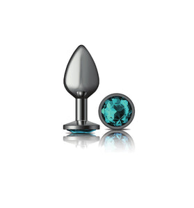 Cheeky Charms-Gunmetal Metal Butt Plug- Round-Teal-Medium VB-CC9121