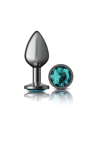 Cheeky Charms-Gunmetal Metal Butt Plug- Round-Teal-Medium VB-CC9121