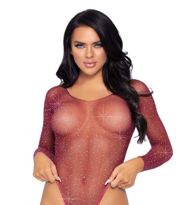 Rhinestone Snap Crotch Bodysuit - One Size - Burgundy LA-89231BUR