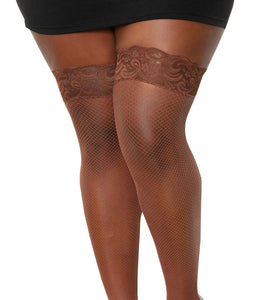 Seam Back Fishnet Thigh High - Queen Size -  Espresso DG-0001ESPQ