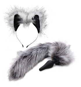 Grey Wolf Tail Anal Plug and Ears Set TZ-AF602