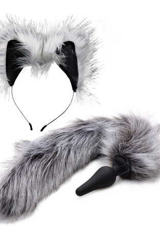 Grey Wolf Tail Anal Plug and Ears Set TZ-AF602