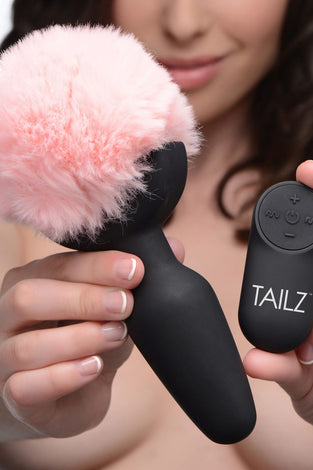 Pink Bunny Tail Vibrating Anal Plug TZ-AG189