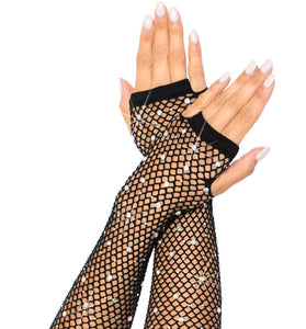 Rhinestone Fishnet Arm Warmers Black LA-2037BLK