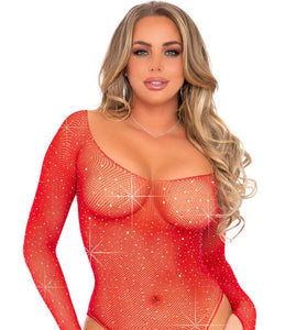 Rhinestone Snap Crotch Bodysuit - One Size - Red LA-89231RD