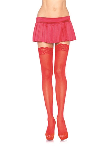 Lace Top Sheer Thigh High - One Size - Red LA-1011RED