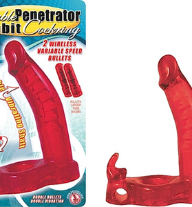 Double Penetrator Rabbit Cock Ring - Red NW2224-1