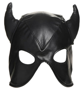 Dungeon Demon Bondage Hood With Horns - Black MS-AH058