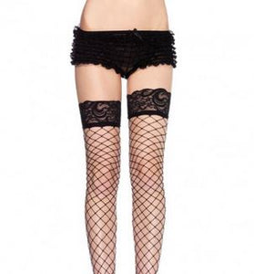 Lace Top Fence Net Thigh Highs - One Size - Black LA-9037BLK