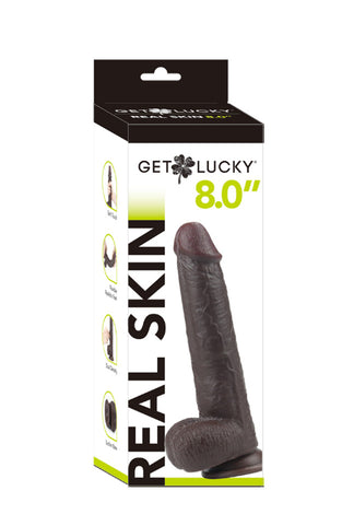 Get Lucky 8 Inch Real Skin Dildo - Dark Brown TMN-GL-0657