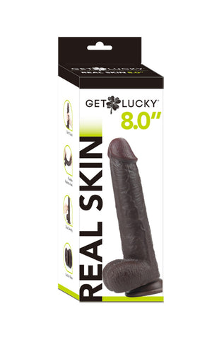 Get Lucky 8 Inch Real Skin Dildo - Dark Brown TMN-GL-0657