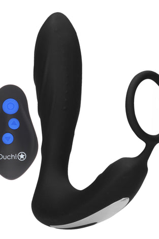E-Stimulation and Vibration Butt Plug With Cock Ring and Wireless Remote Control - Black OU-OU580BLK