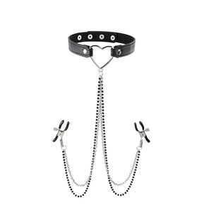 Amor Collar With Nipple Clamps - Black SS09834