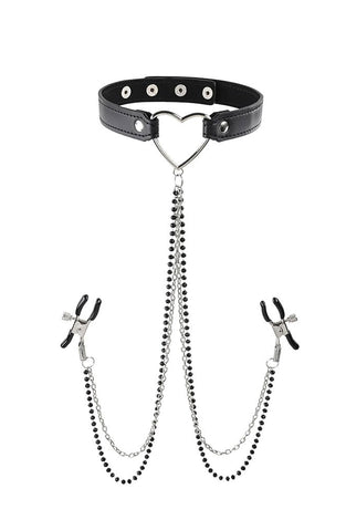 Amor Collar With Nipple Clamps - Black SS09834