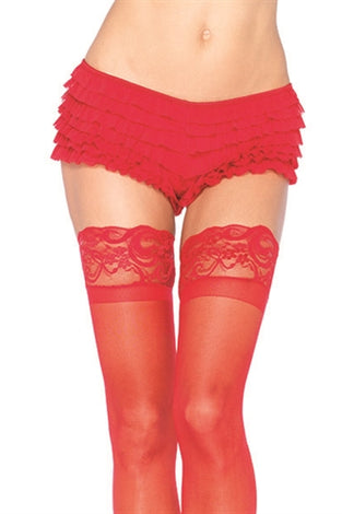 Lace Ruffle Tanga Shorts - One Size - Red LA-2985RED