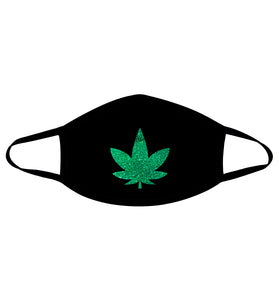 Dope Af Green Glitter Weed Leaf Black Face Mask With Black Trim NN-MSKM-WEEBLA