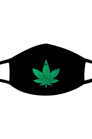 Dope Af Green Glitter Weed Leaf Black Face Mask With Black Trim NN-MSKM-WEEBLA