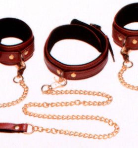 6 Piece Burgundy Bondage Set Burgundy Cuffs,  Collar and Leash MS-AG883-BUR