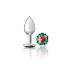 Cheeky Charms-Silver Metal Butt Plug- Round-Rainbow-Small VB-CC9117
