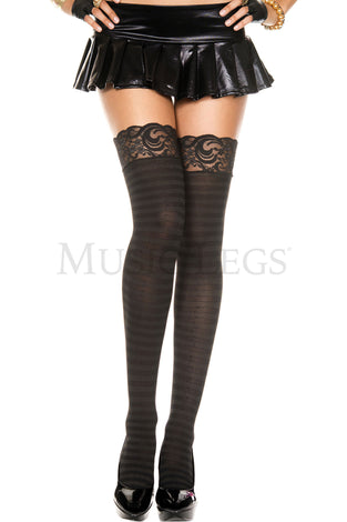 Lace Top Striped Thigh Hi - One Size - Black ML-4740BLKOS