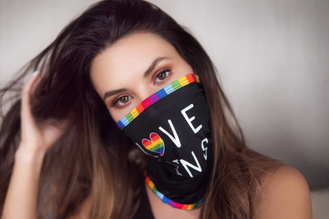 Face/ Neck Bandana - Love Wins - Black/  Rainbow Print - One Size GE-251-OS