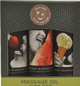 Edible Massage Oil Gift Set Box - 2 Fl. Oz. Bottles - Strawberry, Watermelon, Vanilla EB-MSEG003