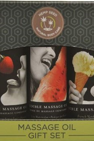 Edible Massage Oil Gift Set Box - 2 Fl. Oz. Bottles - Strawberry, Watermelon, Vanilla EB-MSEG003