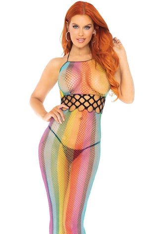 Rainbow Fishnet Halter Dress - One Size - Multicolor LA-88021MULTI