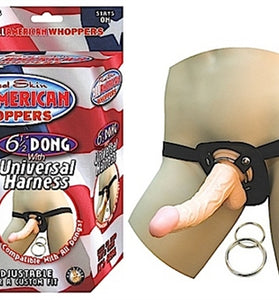 All American Whoppers 6.5-Inch- Dong With  Universal Harness- Flesh NW2323-1