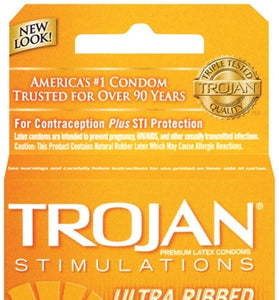 Trojan Stimulations Ultra Ribbed Lubricated Condoms - 3 Pack TJ94050