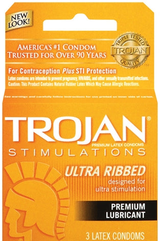 Trojan Stimulations Ultra Ribbed Lubricated Condoms - 3 Pack TJ94050