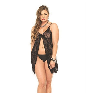 Romantic Lace Babydoll and G-String - Queen Size - Black LA-8782QBLK