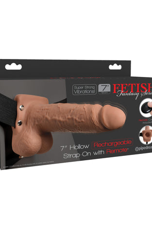 Fetish Fantasy Series 7 Inch Hollow Rechargeable Strap-on With Remote - Tan PD3391-22
