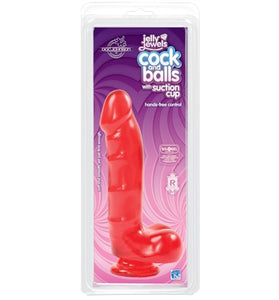 Jelly Jewels - Cock and Balls With Suction Cup - Red DJ7013-01