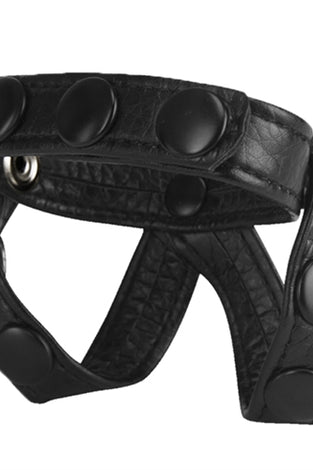 The Macho Collection v-Style Cock Ring and  Ball Divider - Black NW2479