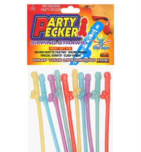 Party Pecker Sipping Straws 10 Pc Bag - 5 Assorted Colors HTP2103