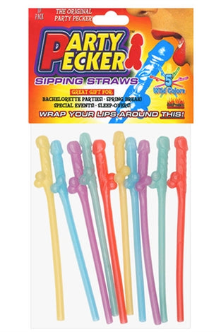 Party Pecker Sipping Straws 10 Pc Bag - 5 Assorted Colors HTP2103