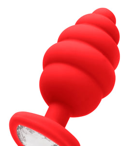 Regular Ribbed Diamond Heart Plug - Red OU-OU457RED