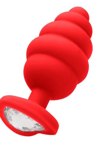 Regular Ribbed Diamond Heart Plug - Red OU-OU457RED