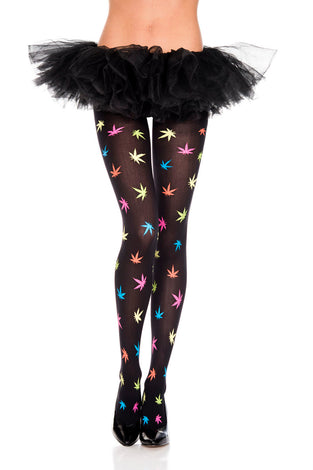 Multicolor Leaf Print Pantyhose - One Size ML-37286