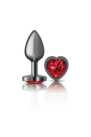 Cheeky Charms-Gunmetal Metal Butt Plug- Heart-Dark Red-Small VB-CC9135