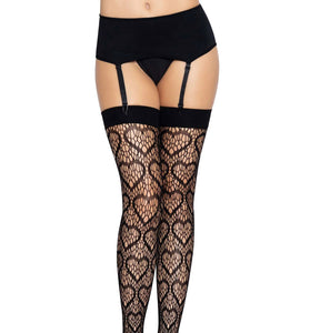 Heart Net Thigh Highs - One Size - Black LA-6643BLKOS