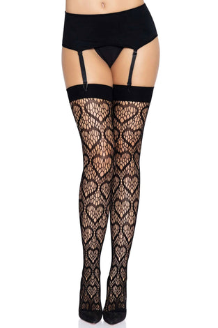 Heart Net Thigh Highs - One Size - Black LA-6643BLKOS