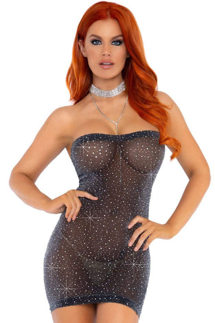 Shimmery Rhinestone Tube Dress - One Size - Black/silver LA-86151BLKSLVR